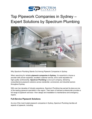 Top Pipework Companies in Sydney – Expert Solutions by Spectrum Plumbing