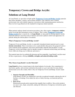 Temporary Crown and Bridge Acrylic