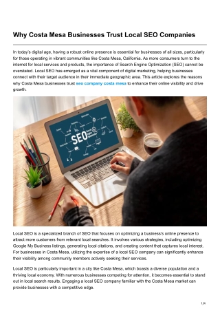 Why Costa Mesa Businesses Trust Local SEO Companies