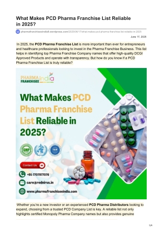 What Makes PCD Pharma Franchise List Reliable in 2025?