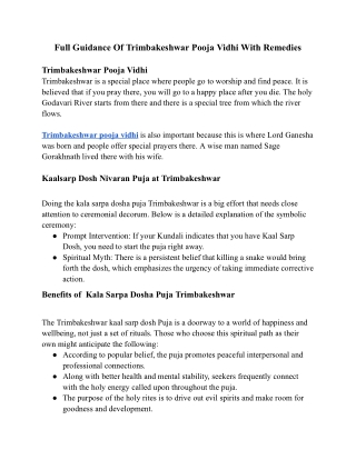 Full Guidance Of Trimbakeshwar Pooja Vidhi With Remedies