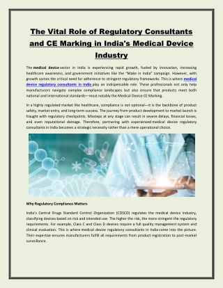 The Vital Role of Regulatory Consultants and CE Marking in India's Medical Device Industry