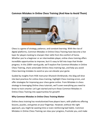 Common Mistakes in Online Chess Training (And How to Avoid Them)