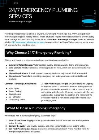 247 Emergency Plumbing Services in Las Vegas