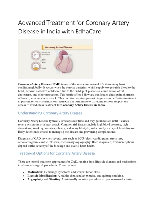 Advanced Treatment for Coronary Artery Disease in India with EdhaCare