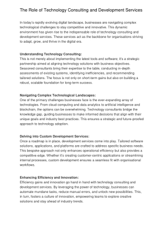The Role of Technology Consulting and Development Services