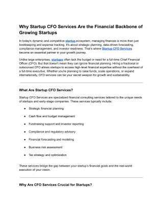 Why Startup CFO Services Are the Financial Backbone of Growing Startups