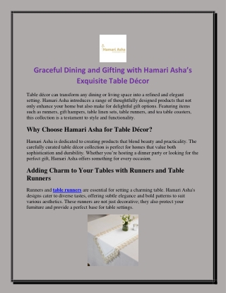 Graceful Dining and Gifting with Hamari Asha’s Exquisite Table Décor