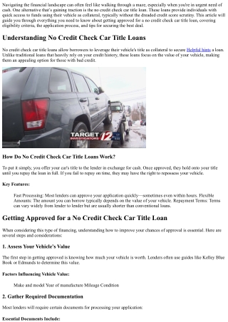 Getting Approved for a No Credit Check Car Title Loan