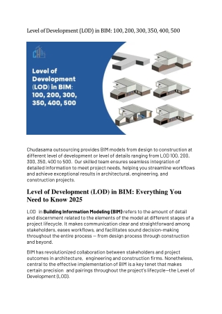 Level of Development (LOD) in BIM: 100, 200, 300, 350, 400, 500