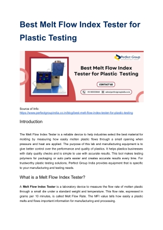 Best Melt Flow Index Tester for Plastic Testing