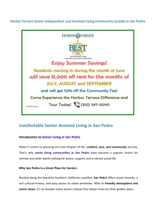 Harbor Terrace is a Senior Independent and Assisted Living Community located in San Pedro