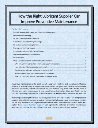 How the Right Lubricant Supplier Can Improve Preventive Maintenance