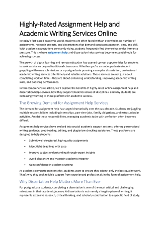 Highly-Rated Assignment Help and Academic Writing Services Online