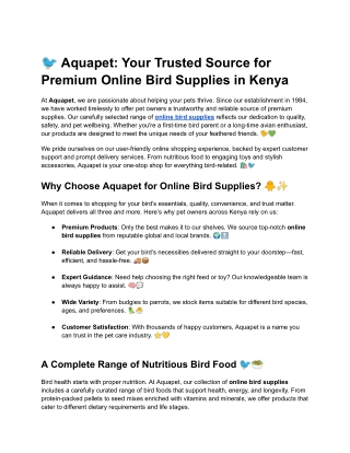 Online Bird Supplies Aquapet