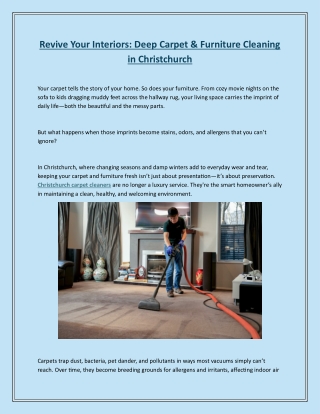 Revive Your Interiors Deep Carpet & Furniture Cleaning in Christchurch