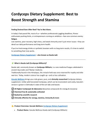 Cordyceps Dietary Supplement Best to Boost Strength and Stamina