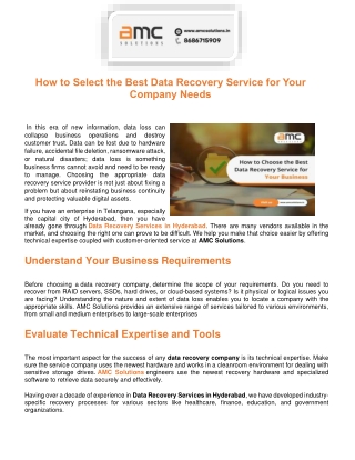 How to Select the Best Data Recovery Service for Your Company Needs