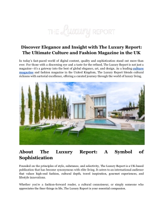 Discover Elegance and Insight with The Luxury Report_ The Ultimate Culture and Fashion Magazine in the UK