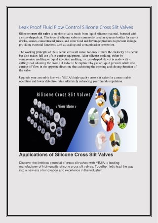 Leak Proof Fluid Flow Control Silicone Cross Slit Valves -yejia