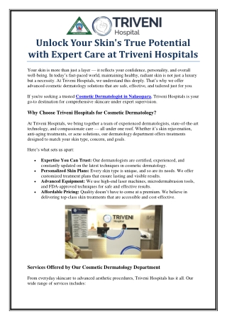Triveni Hospitals – Best Cosmetic Dermatologist in Nalasopara