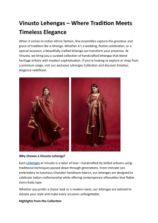 Vinusto Lehengas – Where Tradition Meets Timeless Elegance