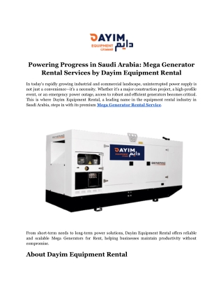 Powering Progress in Saudi Arabia_ Mega Generator Rental Services by Dayim Equipment Rental