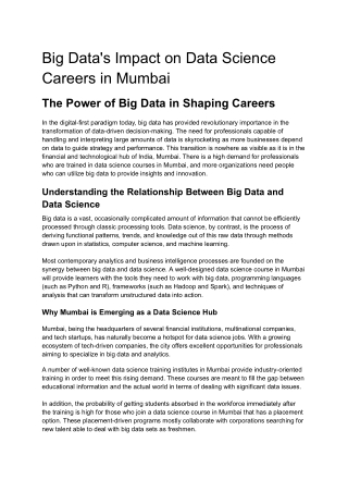 Big Data’s Impact on Data Science Careers in Mumbai