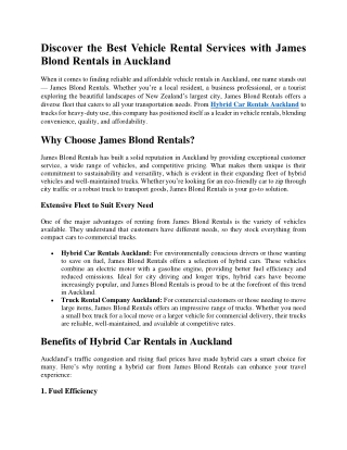 Discover the Best Vehicle Rental Services with James Blond Rentals in Auckland