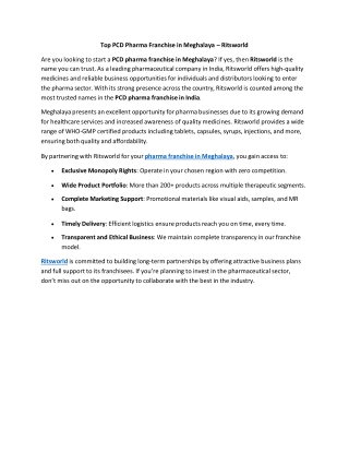 Top PCD Pharma Franchise in Meghalaya – Ritsworld