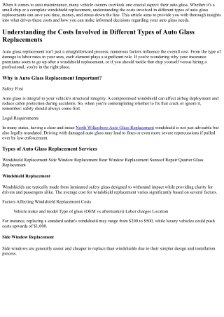 Understanding the Costs Involved in Different Types of Auto Glass Replacements