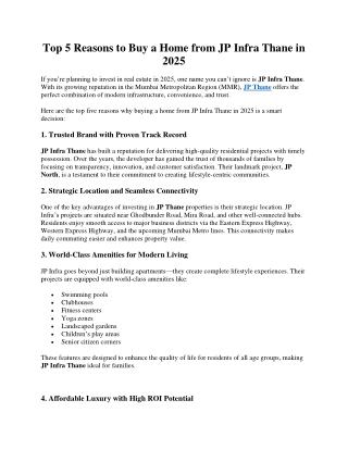 Top 5 Reasons to Buy a Home from JP Infra Thane in 2025