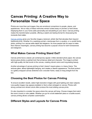 Canvas Printing: Add Personality and Style to Your Space
