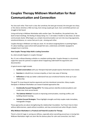 Couples Therapy Midtown Manhattan