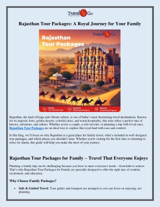 Rajasthan Tour Packages A Royal Journey for Your Family