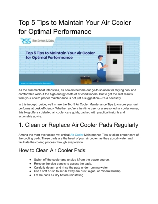 Top 5 Tips to Maintain Your Air Cooler for Optimal Performance