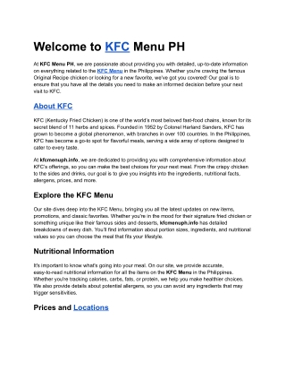 KFC Menu Ph