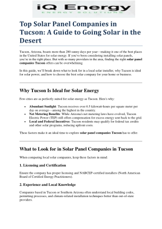 Top Solar Panel Companies in Tucson: A Guide to Going Solar in the Desert