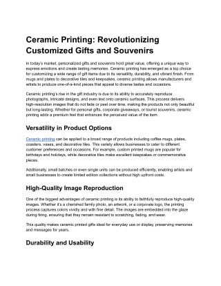 Ceramic Printing: Personalized Designs for Lasting Impressions