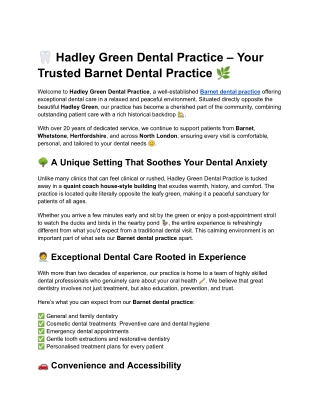 Barnet dental practice Barnet Hadley Green
