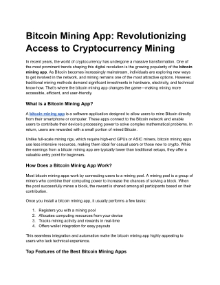 Bitcoin Mining App_ Revolutionizing Access to Cryptocurrency Mining