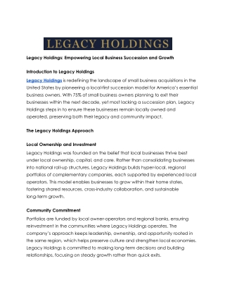 Legacy Holdings: Preserving Local Business Legacies