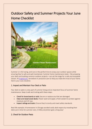 Outdoor Safety and Summer Projects Your June Home Checklist