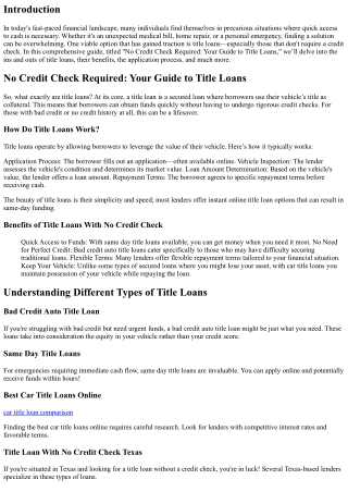 No Credit Check Required: Your Guide to Title Loans