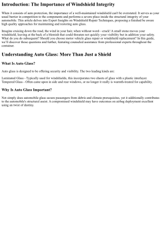 Expert Insights on Windshield Repair Techniques