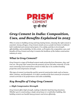 Grey Cement in India Composition, Uses, and Benefits Explained in 2025