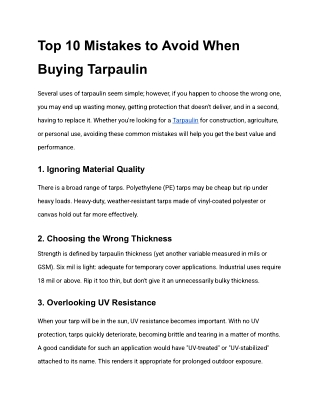 Top 10 Mistakes to Avoid When Buying Tarpaulin