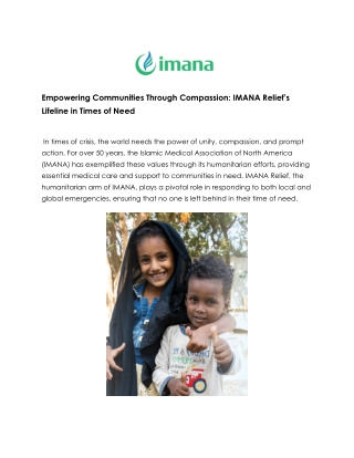 IMANA Relief: A Lifeline for Communities in Crisis