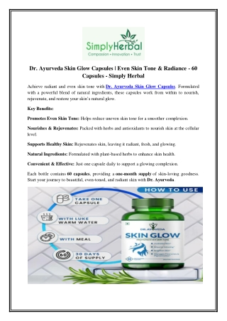Dr. Ayurveda Skin Glow Capsules & Even Skin Tone & Radiance - 60 Capsules - Simply Herbal