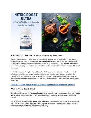 NITRIC BOOST ULTRA – The 100% Natural Remedy for Better Health